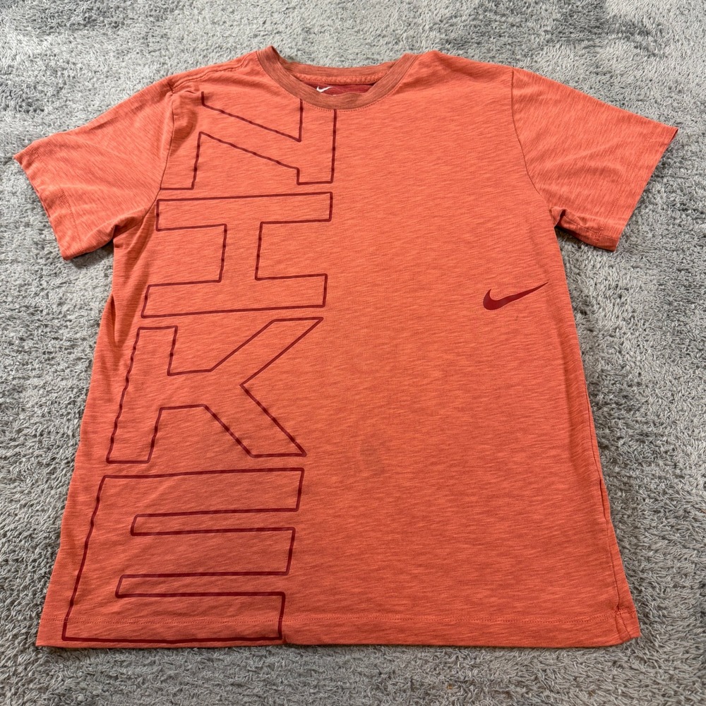Nike Mens Dri-FIT Graphic T-Shirt Medium Orange Heather Short Sleeve Swoosh